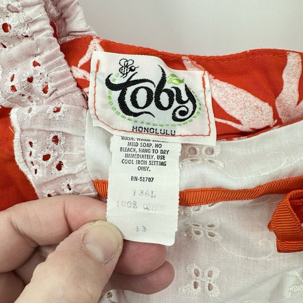 vintage 60s TOBY HONOLULU maxi dress hawaiian cotton floral beach orange M L - Picture 6 of 6